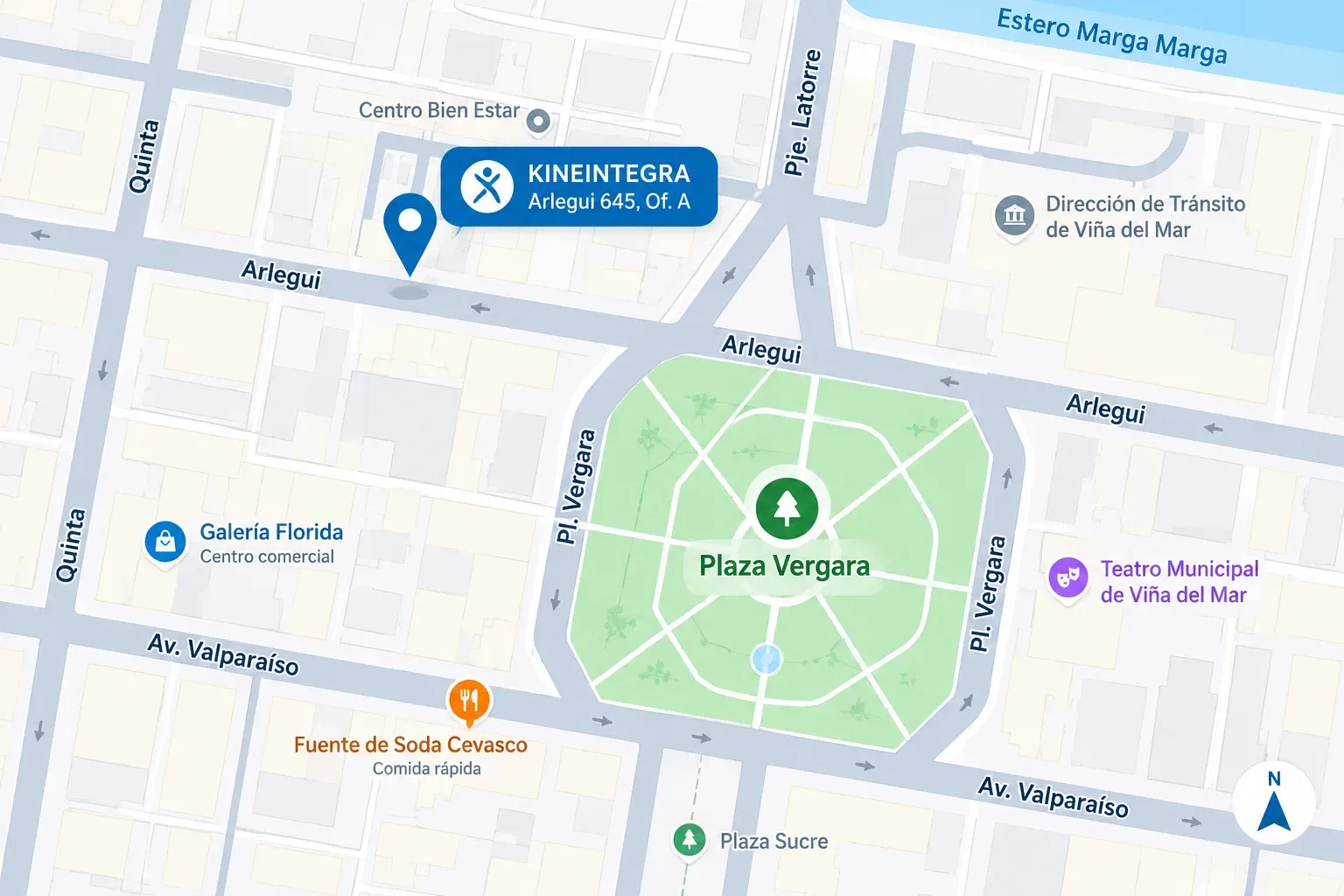 Ubicación de Kineintegra en el centro de Viña del Mar